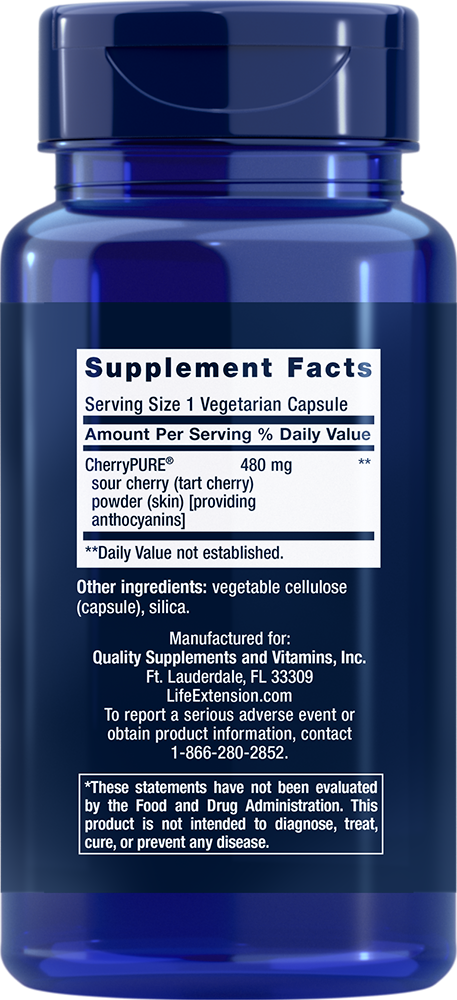 Tart Cherry with CherryPURE® 60 capsules Life Extension - Nutrigeek