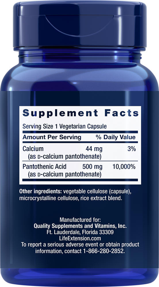 Pantothenic Acid Vitamin B-5 500 mg 100 capsulesLife Extension - Nutrigeek
