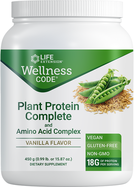 Wellness Code® Plant Protein Complete & Amino Acid Complex (Vanilla) 450 grams Life Extension - Nutrigeek