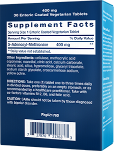 SAMe (S-Adenosyl-Methionine) 400 mg enteric-coated tablets Life Extension - Nutrigeek