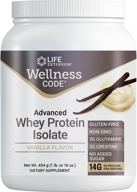 Wellness Code® Advanced Whey Protein Isolate (Vanilla) 454 grams Life Extension - Nutrigeek