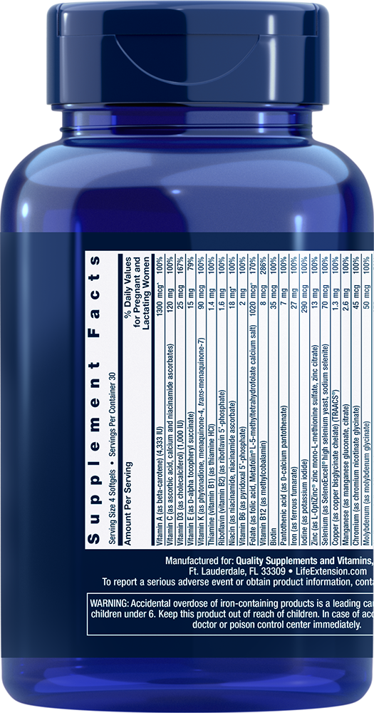 Prenatal Advantage 120 easy-to-swallow softgels Life Extension - Nutrigeek