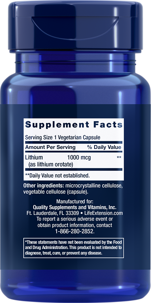 Lithium 1000 mcg 100 capsules Life Extension - Nutrigeek