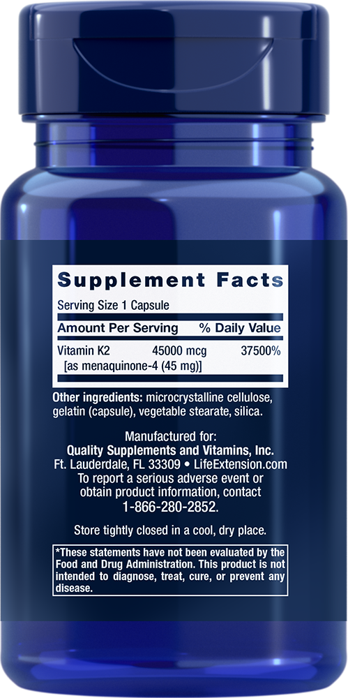 Mega Vitamin K2 45000 mcg (45 mg) 30 capsules Life Extension - Nutrigeek