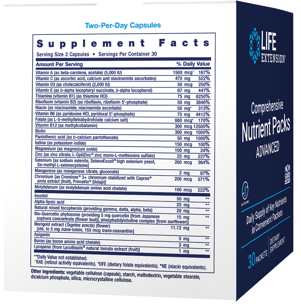 Comprehensive Nutrient Packs ADVANCED 30 Packets Life Extension - Nutrigeek