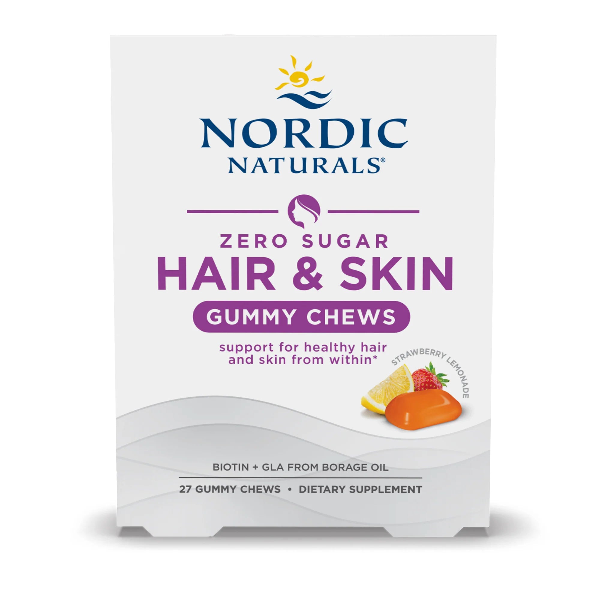 Zero Sugar Hair & Skin Strawberry Lemonade 27 Gummy Chews Nordic Naturals - Nutrigeek