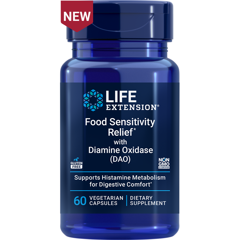 Food Sensitivity Relief with Diamine Oxidase (DAO) 60 capsules Life Extension
