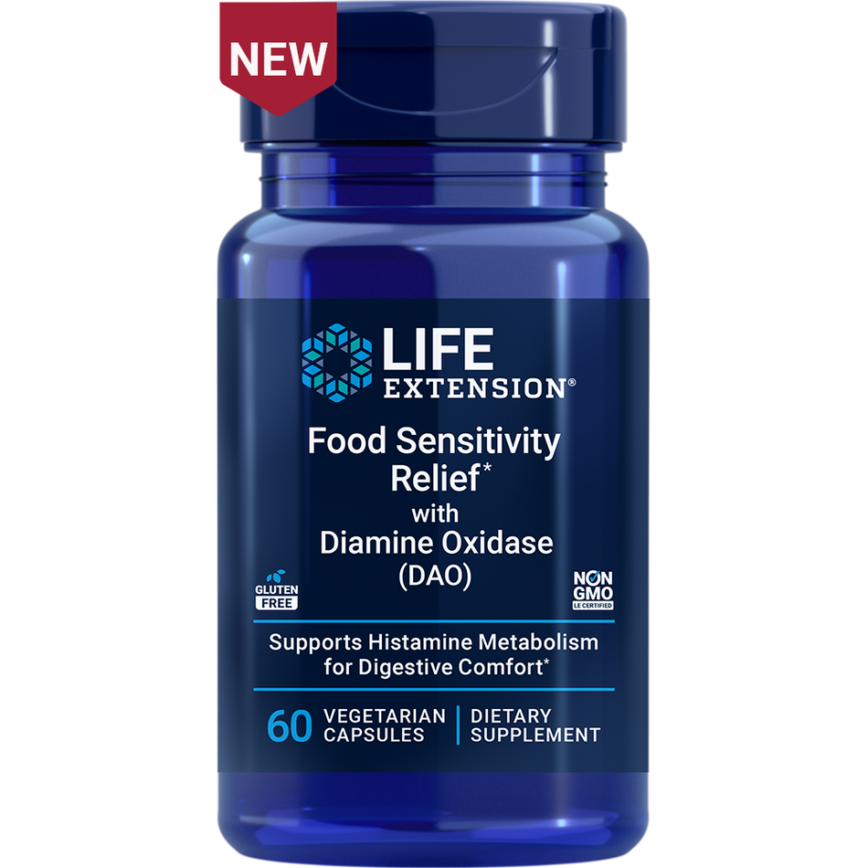 Food Sensitivity Relief with Diamine Oxidase (DAO) 60 capsules Life Extension