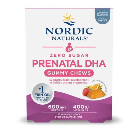 Zero Sugar Prenatal DHA Strawberry Orange 27 Gummy Chews Nordic Naturals - Nutrigeek