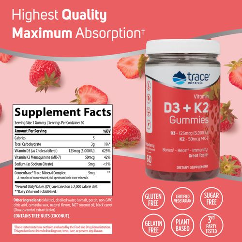 Vitamin D3 + K2 60 gummies Trace Minerals Research - Premium Vitamins & Supplements from Trace Minerals Research - Just $24.99! Shop now at Nutrigeek