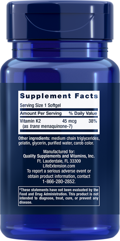 Low-Dose Vitamin K2 Menaquinone-7 (MK-7) 45 mcg 90 softgels  Life Extension - Premium Vitamins & Supplements from Life Extension - Just $13.99! Shop now at Nutrigeek