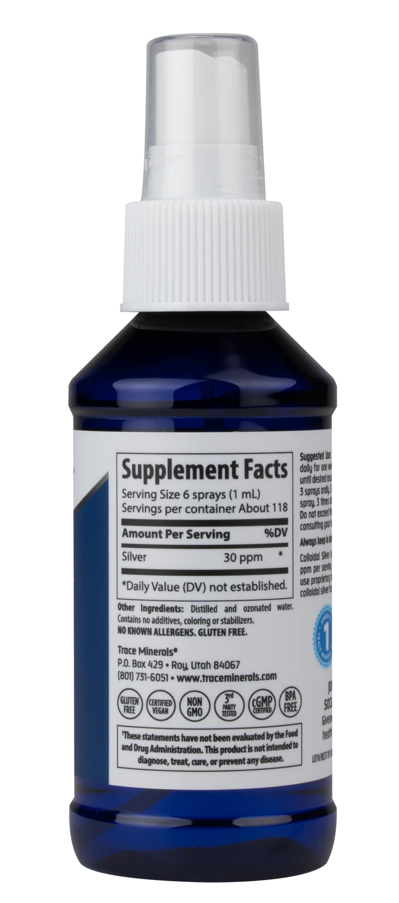 Colloidal Silver Spray 30PPM 4 Ounces (118ml) Trace Minerals Research - Premium Vitamins & Supplements from Trace Minerals Research - Just $27.49! Shop now at Nutrigeek