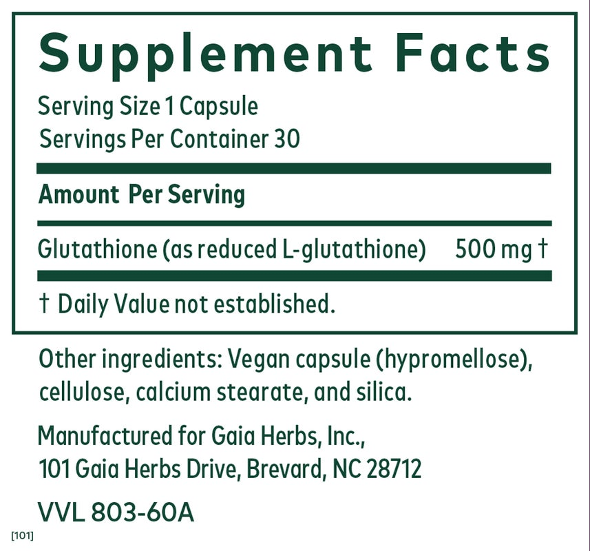 Glutathione 500 30 capsules Gaia Herbs - Premium Vitamins & Supplements from Gaia Herbs - Just $50.99! Shop now at Nutrigeek
