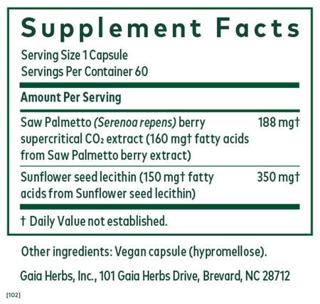 Saw Palmetto 60 capsules Gaia Herbs - Premium Vitamins & Supplements from Gaia Herbs - Just $35.99! Shop now at Nutrigeek