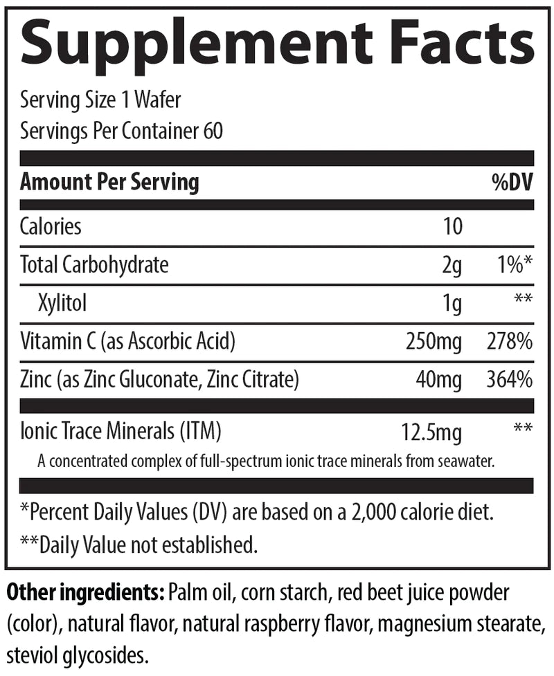 Zinc + Vitamin C Chewable - Raspberry 60 wafers Trace Minerals Research - Premium Vitamins & Supplements from Trace Minerals Research - Just $18.69! Shop now at Nutrigeek
