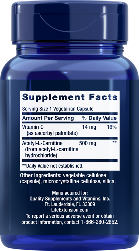Acetyl-L-Carnitine 500mg 100 capsules Life Extension - Premium Vitamins & Supplements from Life Extension - Just $24.99! Shop now at Nutrigeek