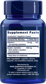 Acetyl-L-Carnitine 500mg 100 capsules Life Extension - Premium Vitamins & Supplements from Life Extension - Just $24.99! Shop now at Nutrigeek