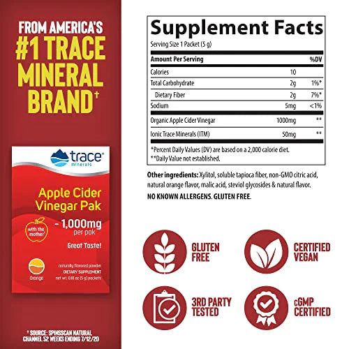 Apple Cider Vinegar Pak - 1,000mg ACV 30 packets Trace Minerals Research - Premium Vitamins & Supplements from Trace Minerals Research - Just $29.99! Shop now at Nutrigeek