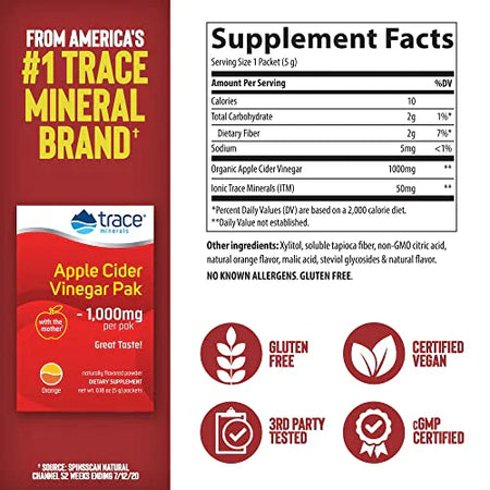 Apple Cider Vinegar Pak - 1,000mg ACV 30 packets Trace Minerals Research - Premium Vitamins & Supplements from Trace Minerals Research - Just $29.99! Shop now at Nutrigeek