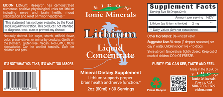 Lithium Liquid 30 day supply 2 oz (60ml) Eidon - Premium Vitamins & Supplements from Nutrigeek - Just $19.99! Shop now at Nutrigeek