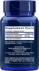 L-Lysine 620 mg 100 capsules Life Extension - Premium Vitamins & Supplements from Life Extension - Just $8.99! Shop now at Nutrigeek