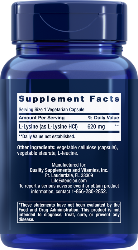 L-Lysine 620 mg 100 capsules Life Extension - Premium Vitamins & Supplements from Life Extension - Just $8.99! Shop now at Nutrigeek