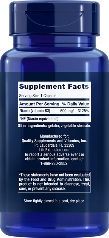 Vitamin B3 Niacin 500mg 100 capsules Life Extension - Premium Vitamins & Supplements from Life Extension - Just $7.99! Shop now at Nutrigeek