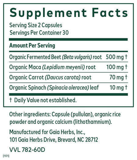 Fermented Beet & Maca 60 capsules Gaia Herbs - Premium Vitamins & Supplements from Gaia Herbs - Just $34.99! Shop now at Nutrigeek
