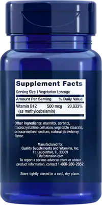 Vitamin B12 Methylcobalamin 500 mcg 100 lozenges Life Extension - Nutrigeek