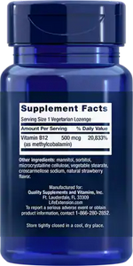 Vitamin B12 Methylcobalamin 500 mcg 100 lozenges Life Extension - Nutrigeek