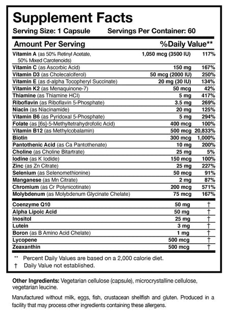 Physician’s Daily™ Multivitamin + D3 60 capsules Researched Nutritionals - Nutrigeek