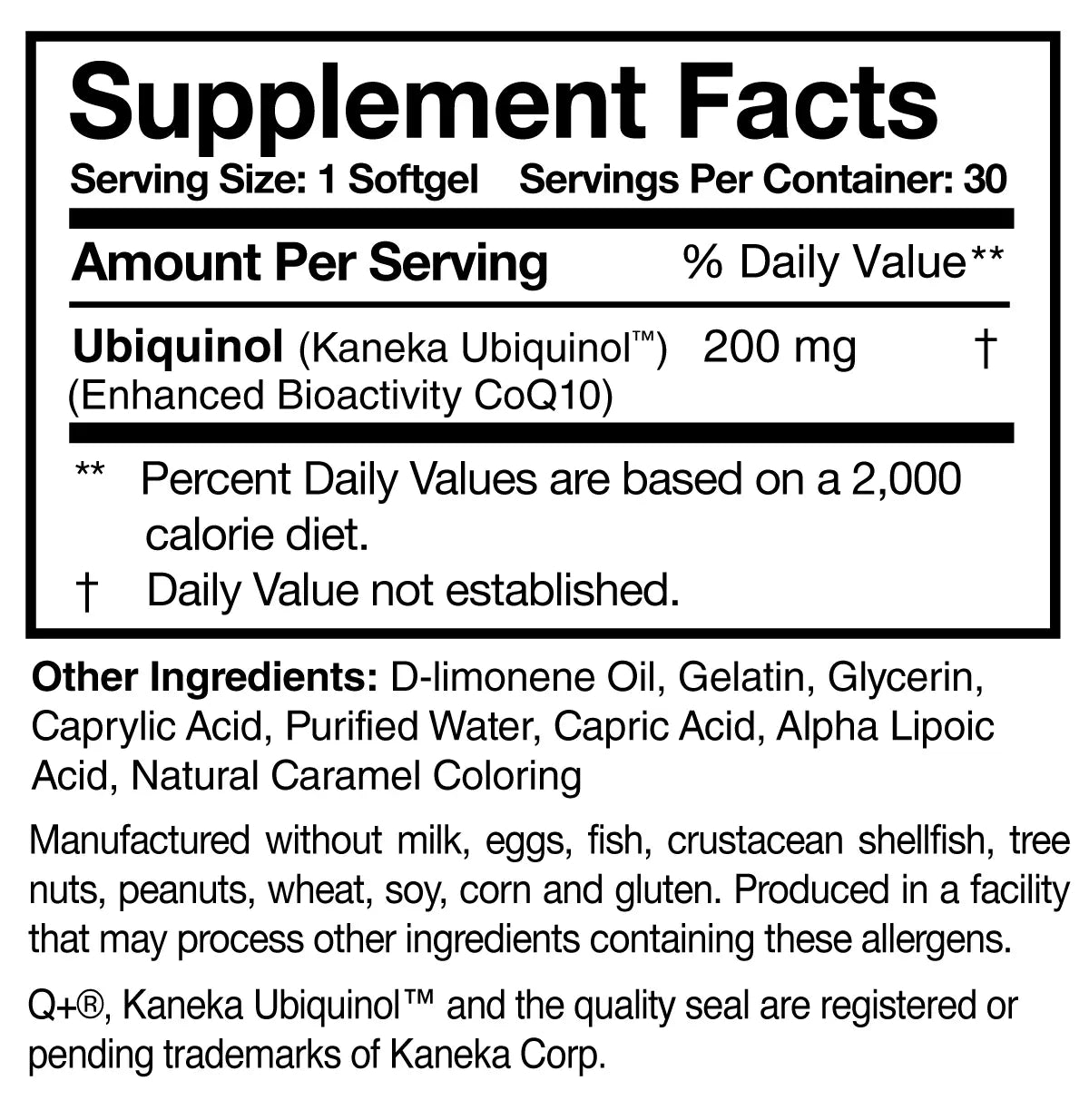 Ubiquinol Super 200™ 30 softgels Nutritionals - Nutrigeek