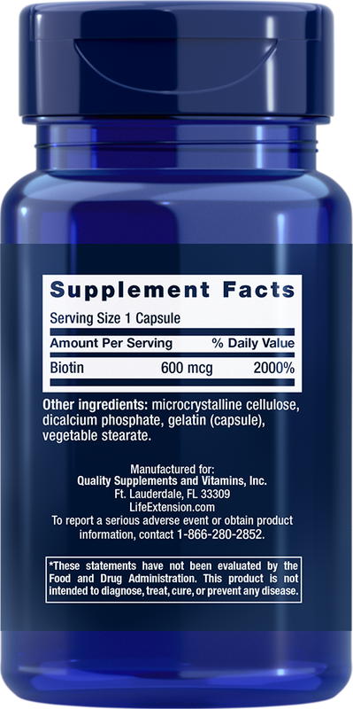 Biotin 600mcg 100 capsules Life Extension - Premium Vitamins & Supplements from Life Extension - Just $6.99! Shop now at Nutrigeek