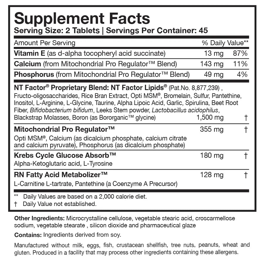 NT Factor® Energy 90 tablets Researched Nutritionals - Nutrigeek