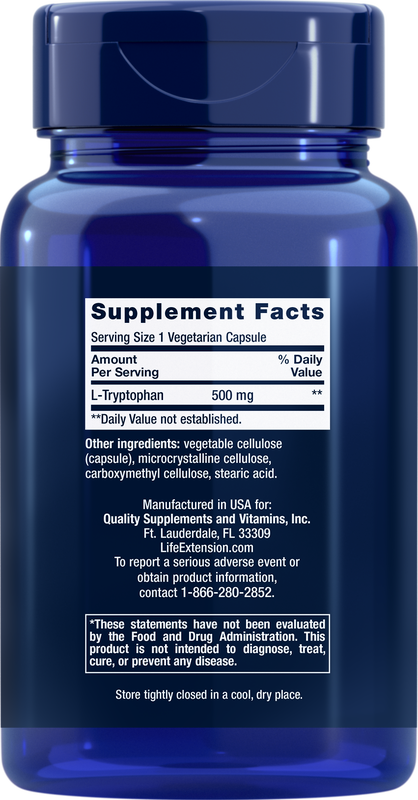 L-Tryptophan 500 mg 90 capsules Life Extension - Premium Vitamins & Supplements from Life Extension - Just $24.99! Shop now at Nutrigeek