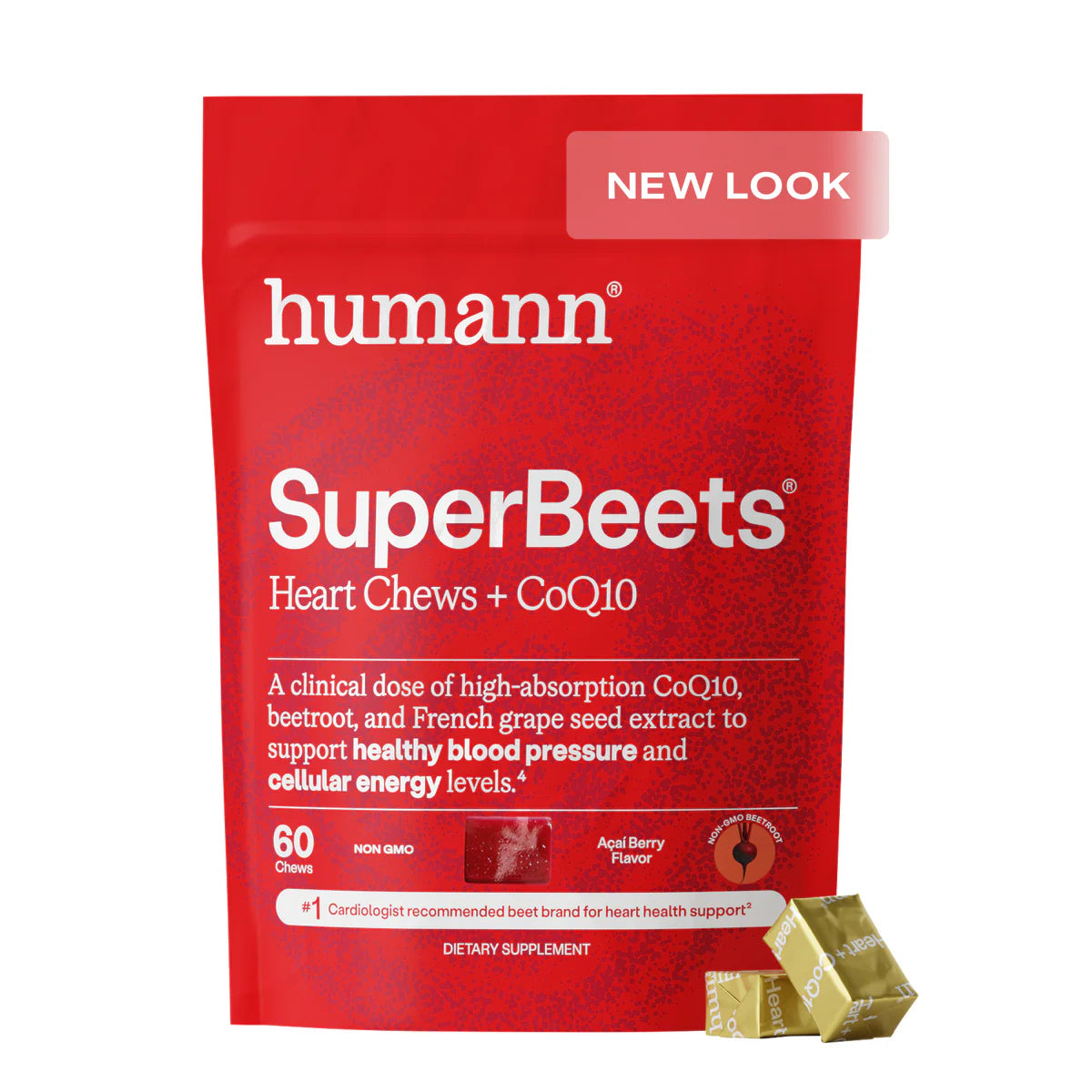 SuperBeets Heart Chews + CoQ10 Acai Berry 60 Chews HumanN
