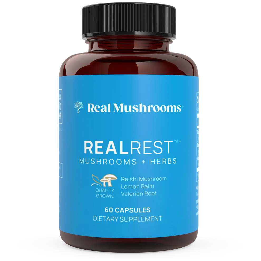 RealRest - Reishi, Valerian and Lemon Balm  60 Capsules Real Mushrooms - Nutrigeek