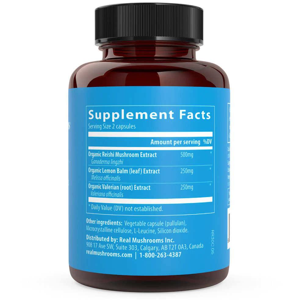 RealRest - Reishi, Valerian and Lemon Balm  60 Capsules Real Mushrooms - Nutrigeek