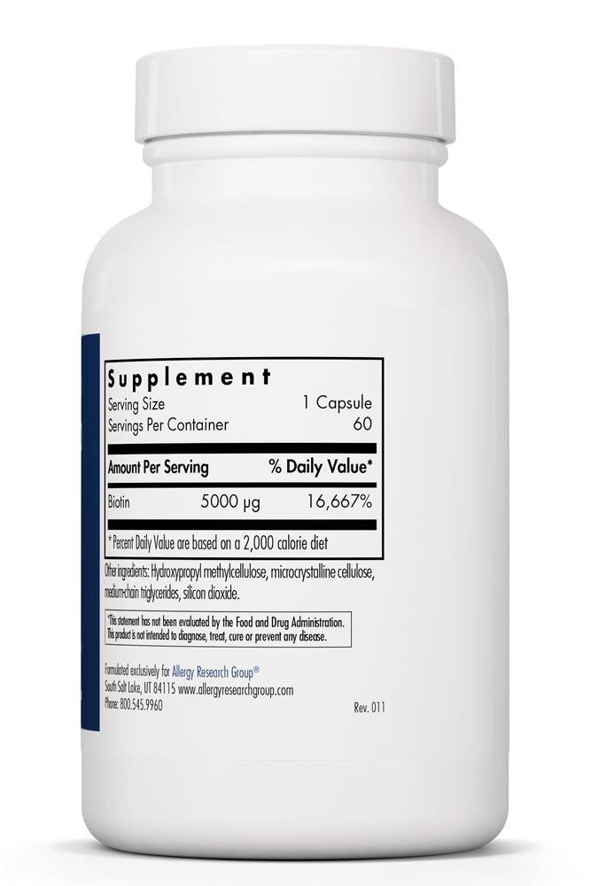 Biotin 5000 60 capsules Allergy Research Group - Premium  from Allergy Research Group - Just $19.99! Shop now at Nutrigeek