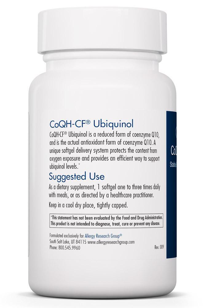 CoQH-CF® Ubiquinol 100 mg 60 Softgels Allergy Research Group - Premium  from Allergy Research Group - Just $77.99! Shop now at Nutrigeek