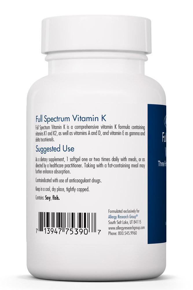 Full Spectrum Vitamin K 90 Softgels Allergy Research Group - Premium  from Allergy Research Group - Just $62.99! Shop now at Nutrigeek