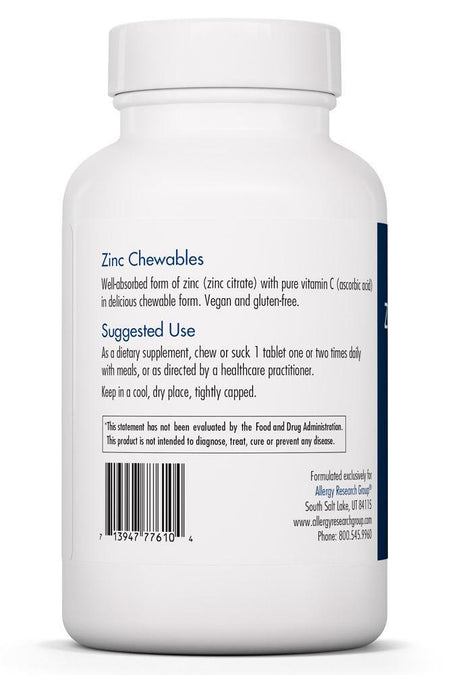 Zinc Chewables 60 Chewable Tablets Allergy Research Group - Premium  from Allergy Research Group - Just $12.99! Shop now at Nutrigeek
