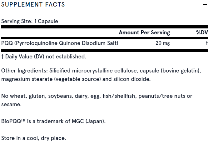 PQQ 20mg Jarrow Formulas - Premium Vitamins & Supplements from Jarrow Formulas - Just $37.49! Shop now at Nutrigeek