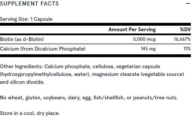 Biotin 5000mcg 100 capsules Jarrow Formulas - Premium Vitamins & Supplements from Jarrow Formulas - Just $18.99! Shop now at Nutrigeek