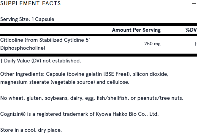 Citicoline CDP Choline 250mg Jarrow Formulas - Premium Vitamins & Supplements from Jarrow Formulas - Just $39.49! Shop now at Nutrigeek